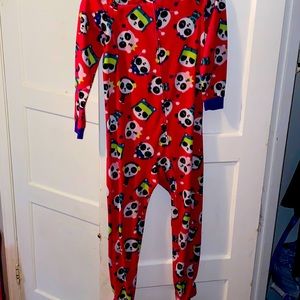 It’s a onesie with faces of pandas